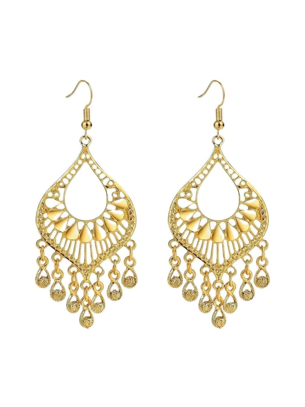 Chandelier Earrings for Women, Boho Teardrop Tassel Gold Filigree
